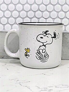 Peanuts White and Black Snoopy & Woodstock Ceramic 20 oz Mug